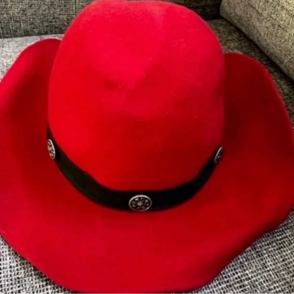 Vintage 60s Bollman Red Wool Ruffled Wide Brim Hat - Picture 6 of 6